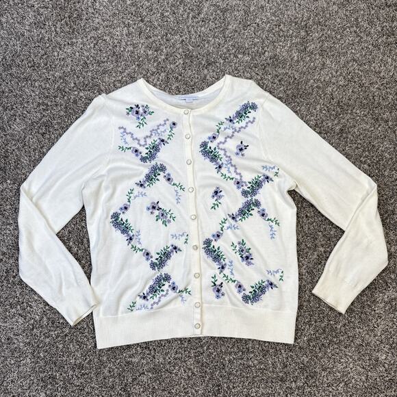 Women’s Vintage Charter Club Embroidered Button Up Cardigan Sweater Size L - Picture 1 of 9